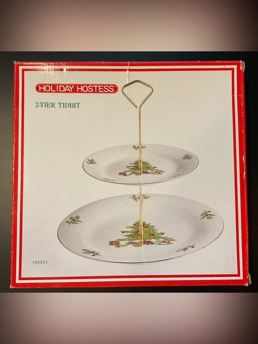 Vintage Holiday Hostess 2-Tier Christmas Tree Tidbit Tray